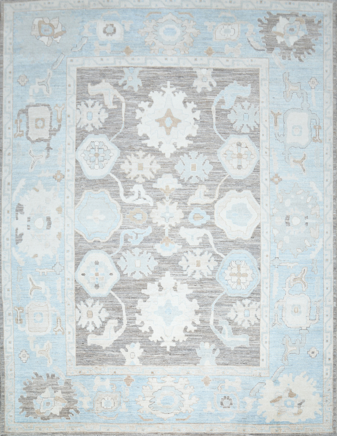 Vegetable Dye Brown and Blue Oushak Turkish Area Rug 9x12
