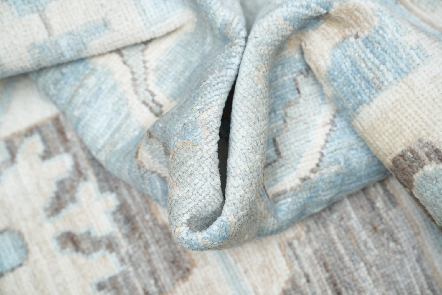 Vegetable Dye Brown and Blue Oushak Turkish Area Rug 9x12
