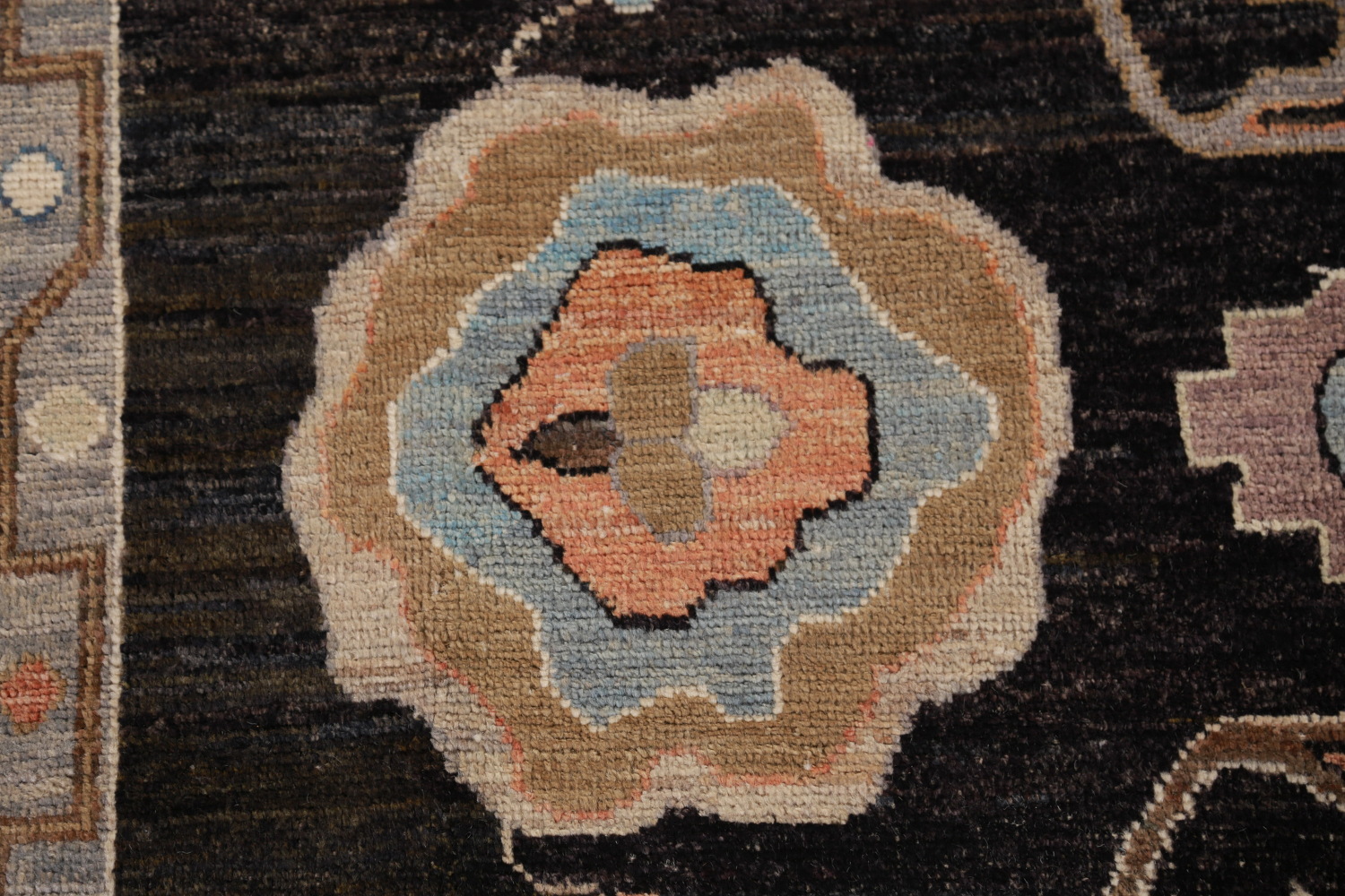 Black Floral Oushak Vegetable Dye Area Rug 9x12