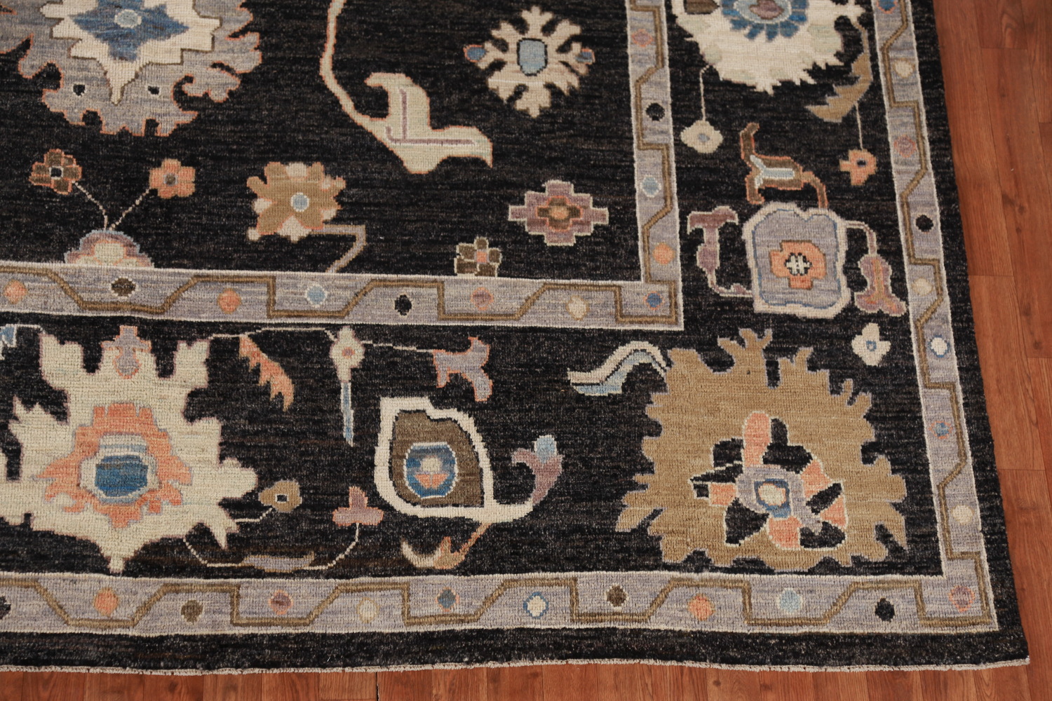 Black Floral Oushak Vegetable Dye Area Rug 9x12