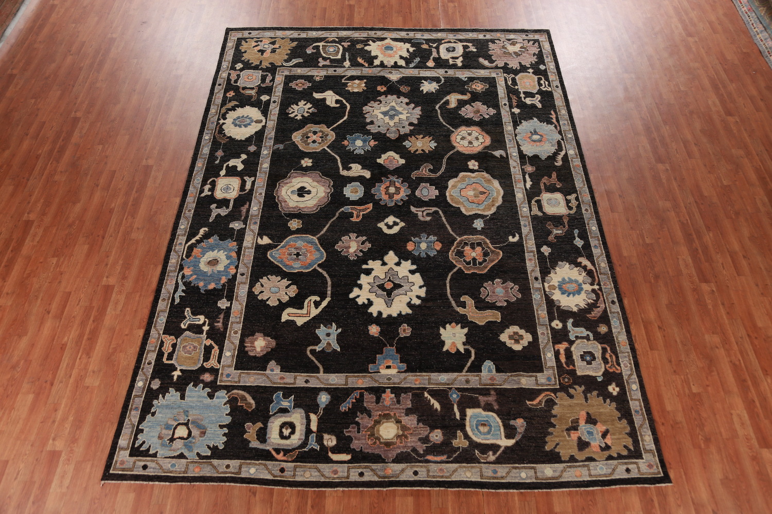 Black Floral Oushak Vegetable Dye Area Rug 9x12