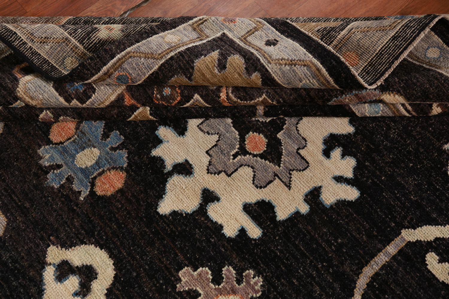 Black Floral Oushak Vegetable Dye Area Rug 9x12