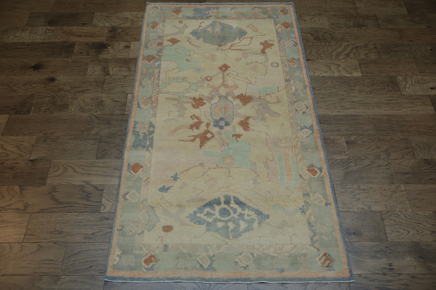 Vegetable Dye Golden Oushak Turkish Rug 4x7