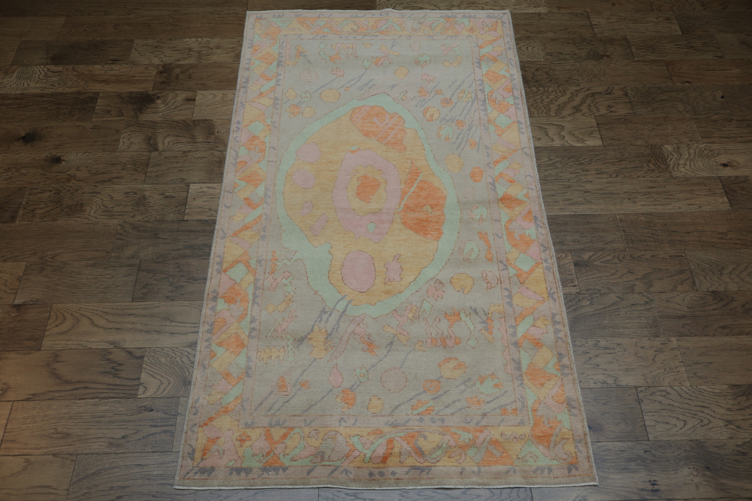 Vegetable Dye Golden Oushak Turkish Rug 4x7