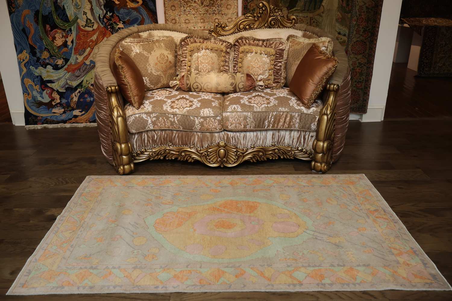 Vegetable Dye Golden Oushak Turkish Rug 4x7