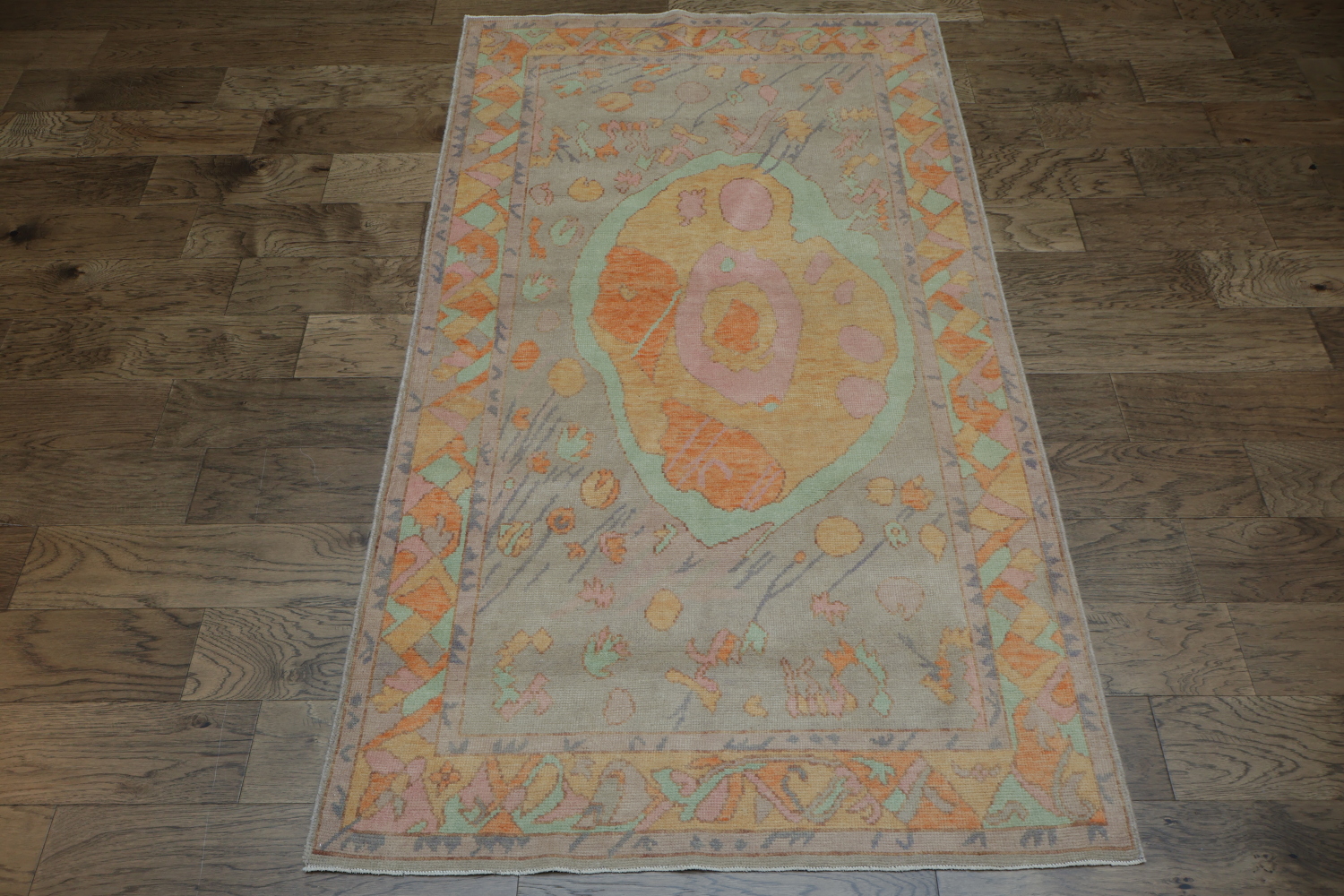Vegetable Dye Golden Oushak Turkish Rug 4x7