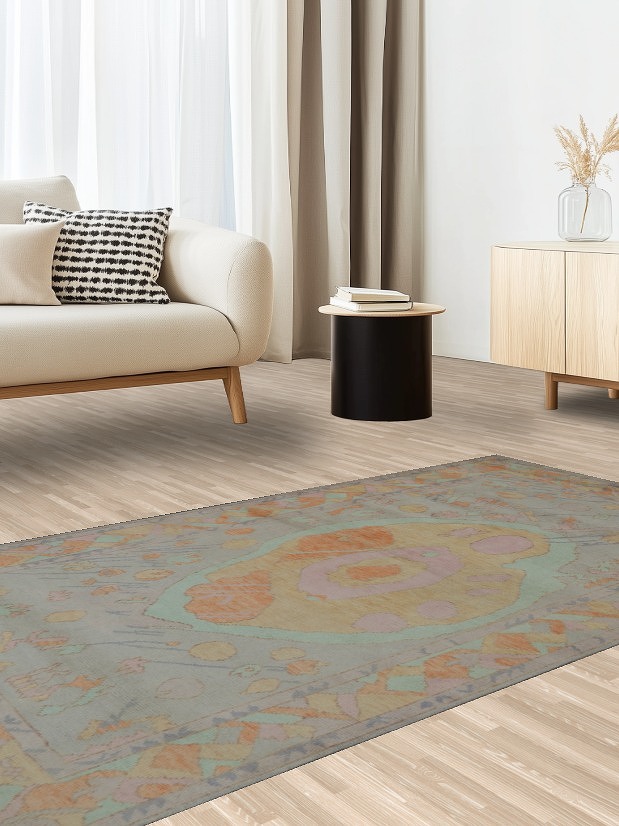 Vegetable Dye Golden Oushak Turkish Rug 4x7