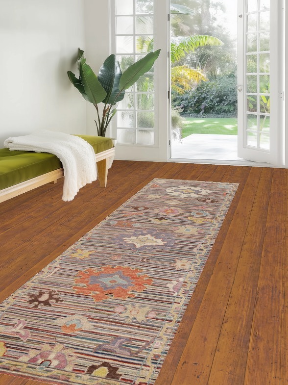 Vegetable Dye Floral Oushak Turkish Runner Rug 3x10