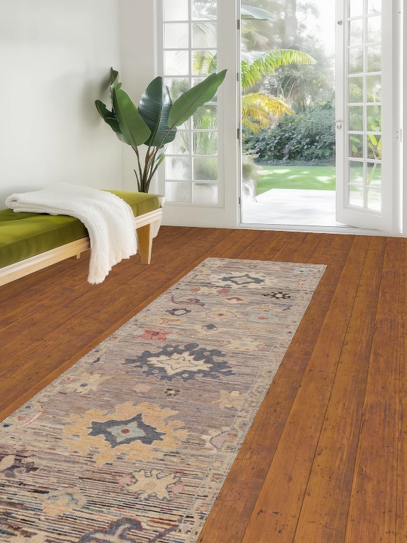 Vegetable Dye Oushak Turkish Runner Rug 3x10