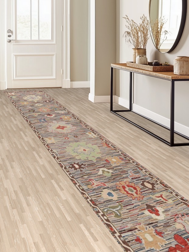 Vegetable Dye Wool Oushak Turkish Runner Rug 3x20