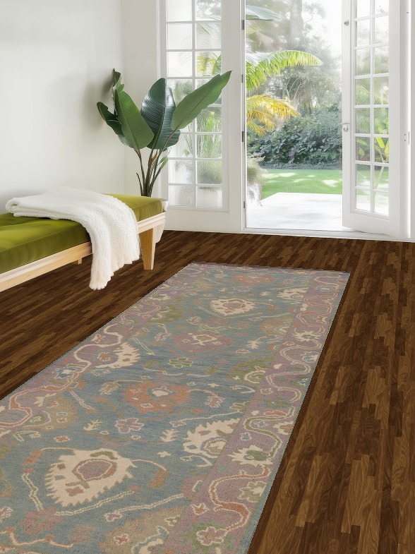Vegetable Dye Oushak Turkish Runner Rug 3x10