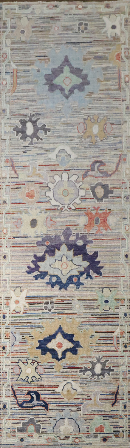 Elegant Turkish Runner Rug with Vintage Charm and Colorful Patterns 3x9 ft