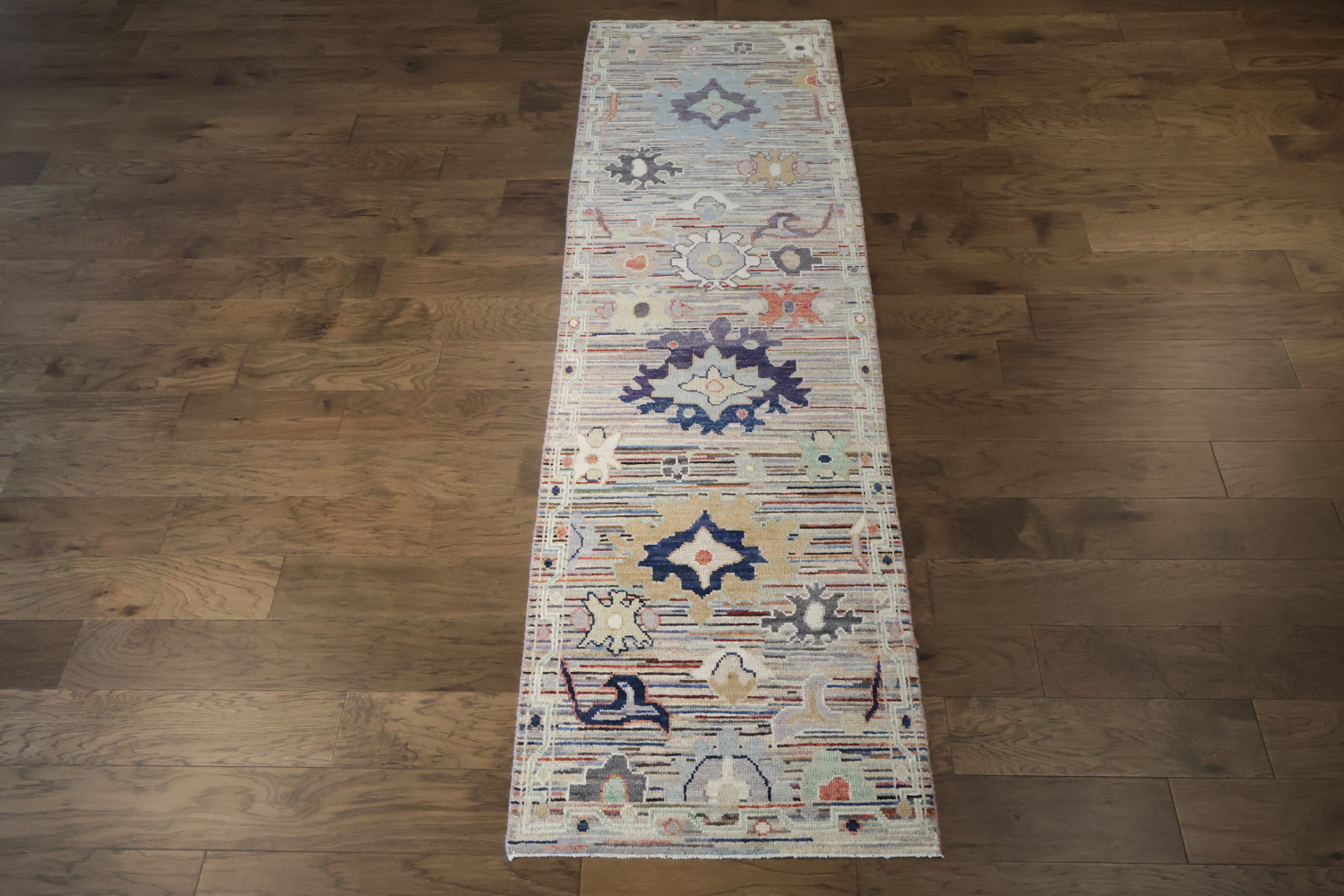 Elegant Turkish Runner Rug with Vintage Charm and Colorful Patterns 3x9 ft