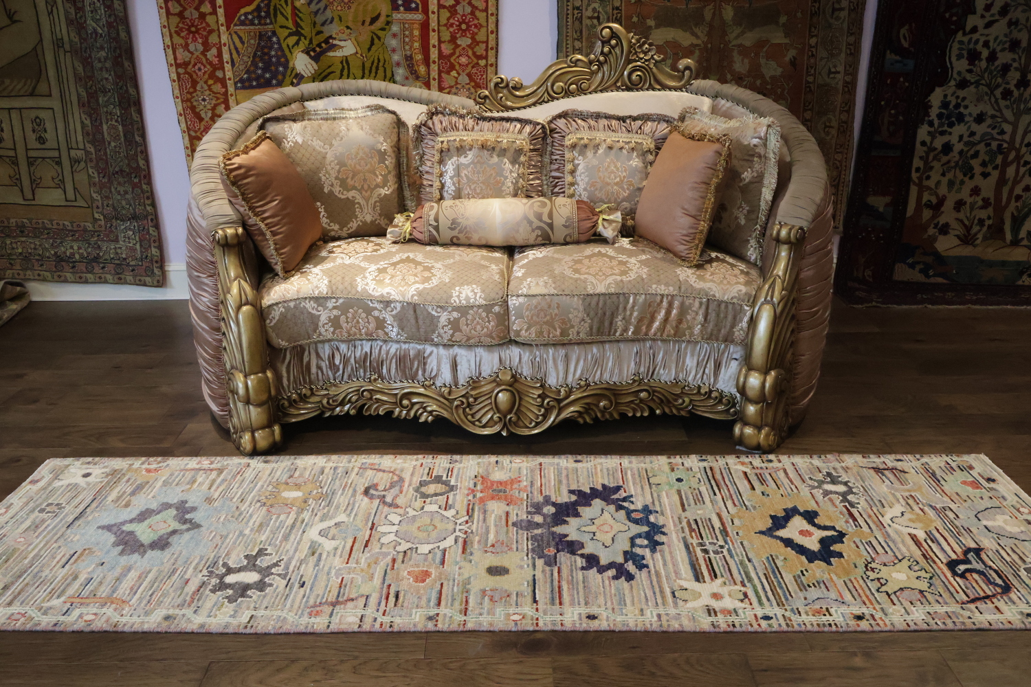 Elegant Turkish Runner Rug with Vintage Charm and Colorful Patterns 3x9 ft