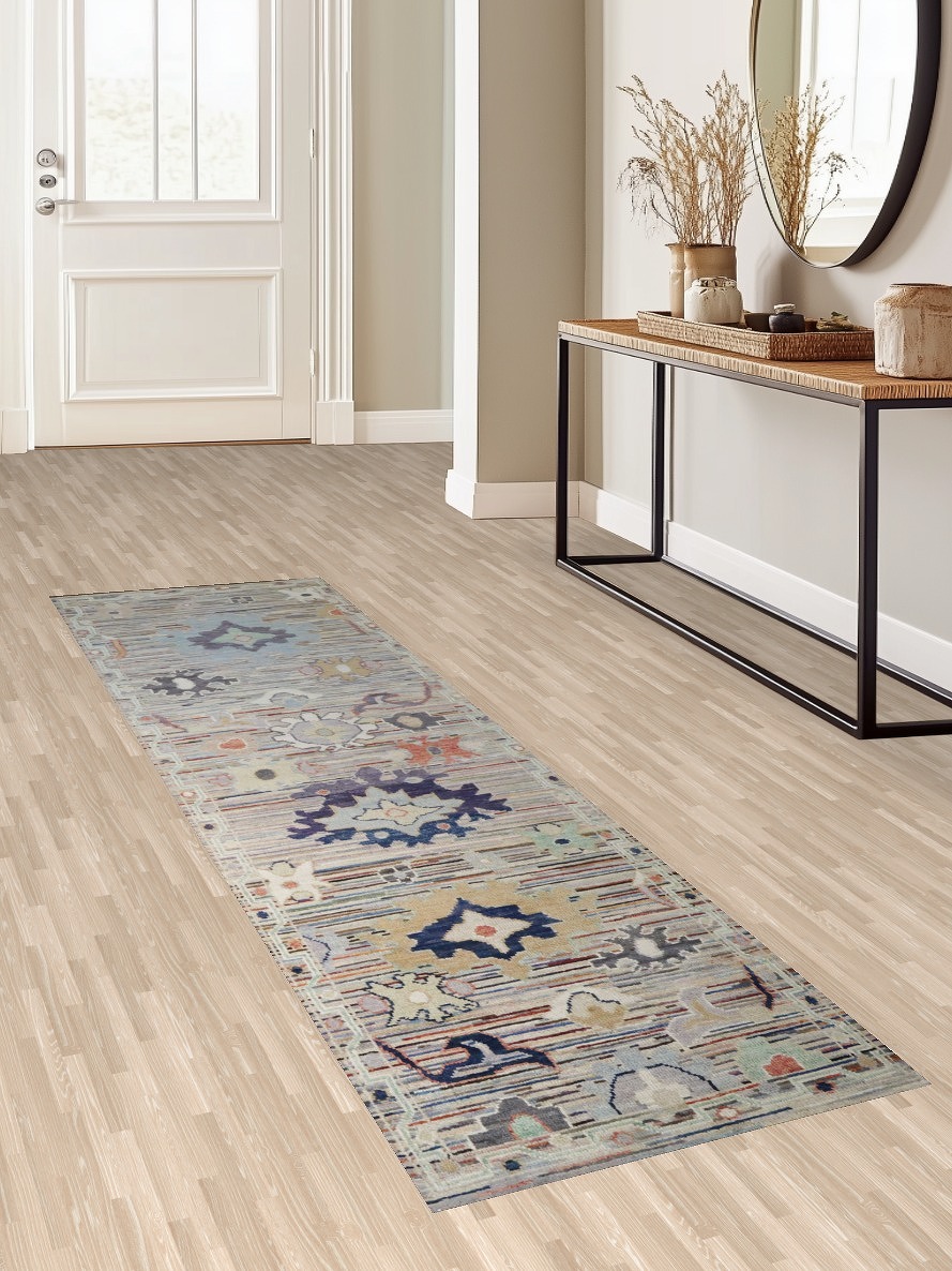 Elegant Turkish Runner Rug with Vintage Charm and Colorful Patterns 3x9 ft