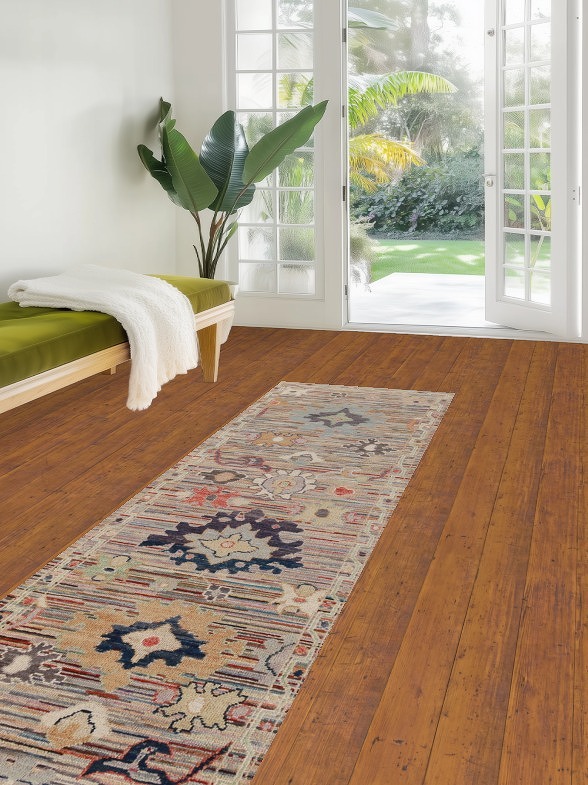 Vegetable Dye Wool Oushak Turkish Runner Rug 2x9