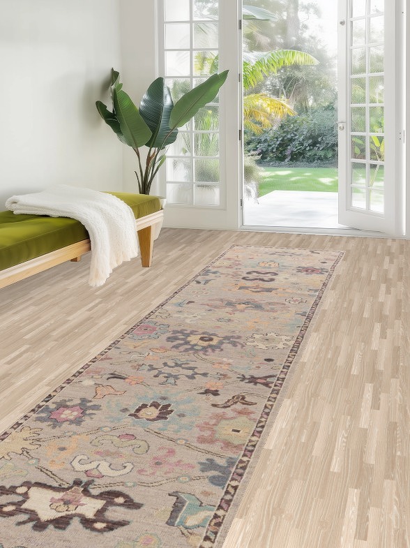 Vegetable Dye Oushak Turkish Runner Rug 3x14