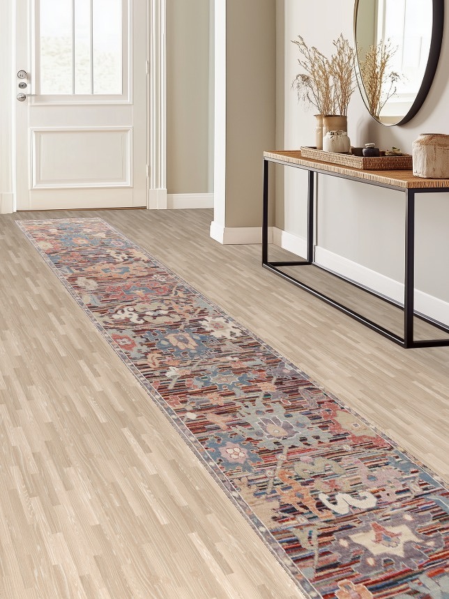 Vegetable Dye Oushak Turkish Runner Rug 2x19