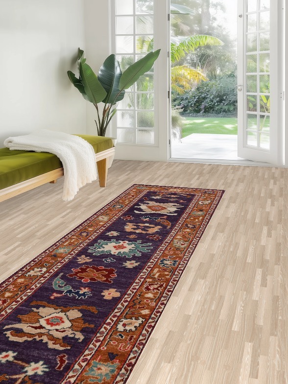 Purple & Orange Oushak Vegetable Dye Runner Rug 3x10