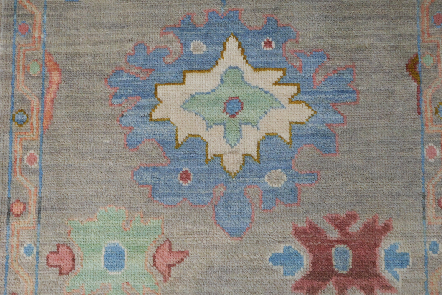 Oushak Turkish Runner with Intricate Pastel Geometric Motifs 3x10 ft