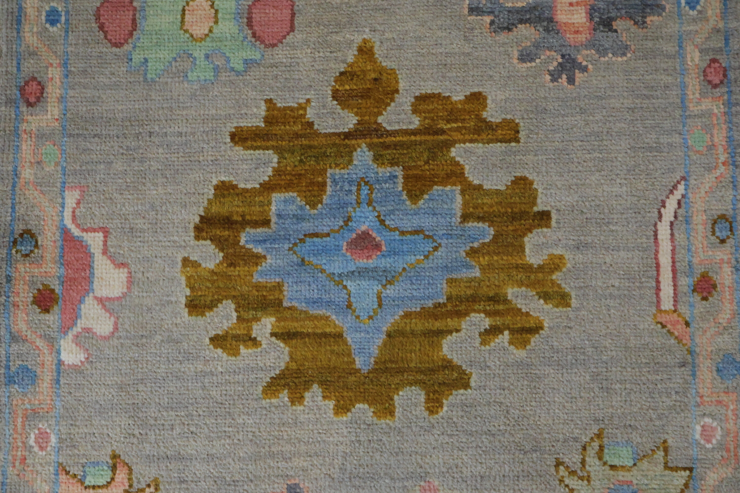 Oushak Turkish Runner with Intricate Pastel Geometric Motifs 3x10 ft