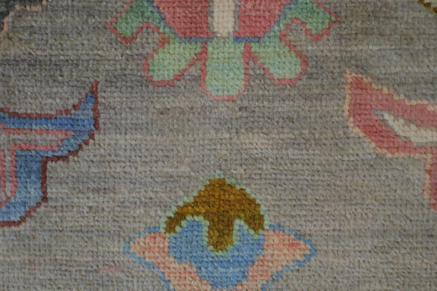 Oushak Turkish Runner with Intricate Pastel Geometric Motifs 3x10 ft