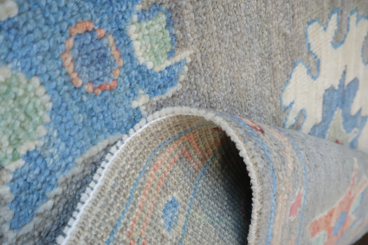 Oushak Turkish Runner with Intricate Pastel Geometric Motifs 3x10 ft