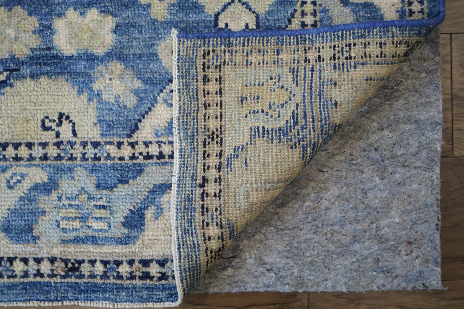 Traditional Azure and Cream Oushak Turkish Runner Rug for Hallways 3x10 ft