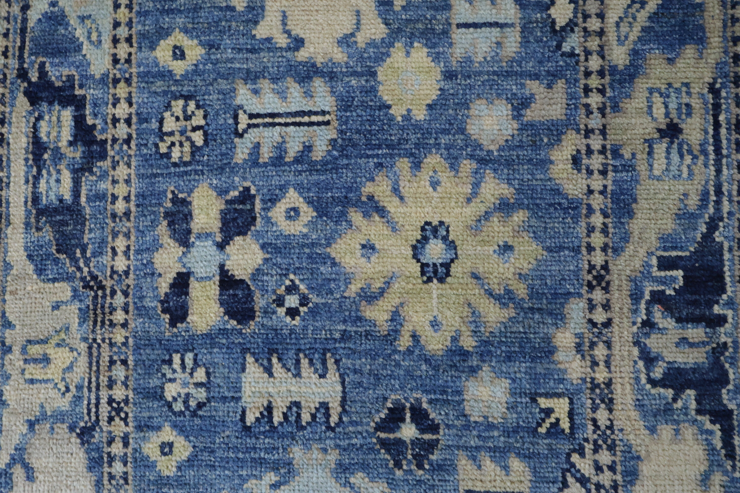 Traditional Azure and Cream Oushak Turkish Runner Rug for Hallways 3x10 ft