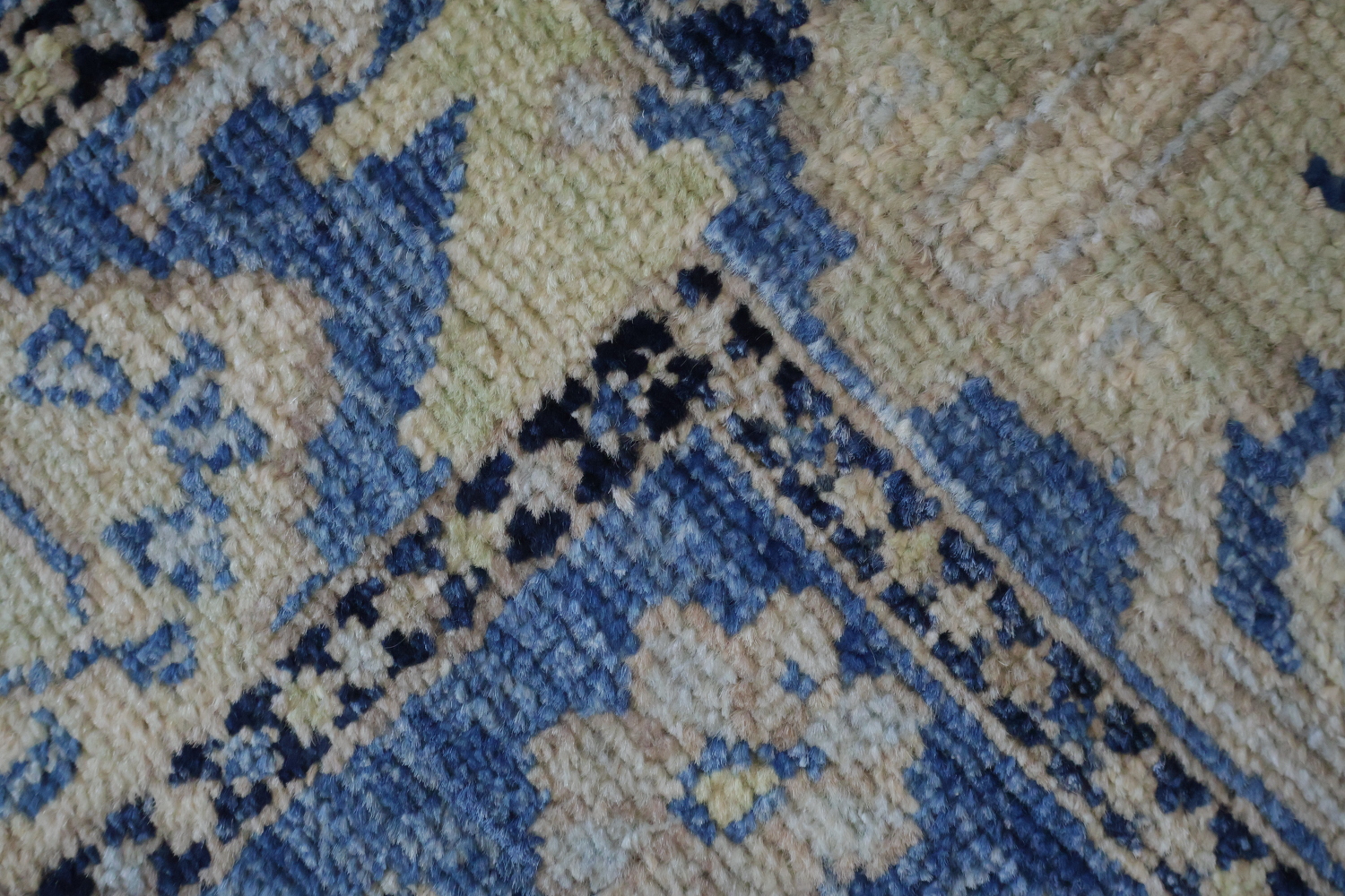 Traditional Azure and Cream Oushak Turkish Runner Rug for Hallways 3x10 ft