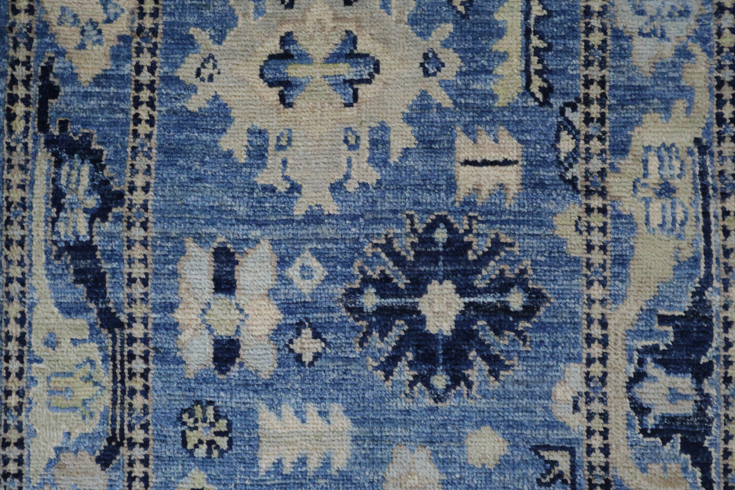 Traditional Azure and Cream Oushak Turkish Runner Rug for Hallways 3x10 ft