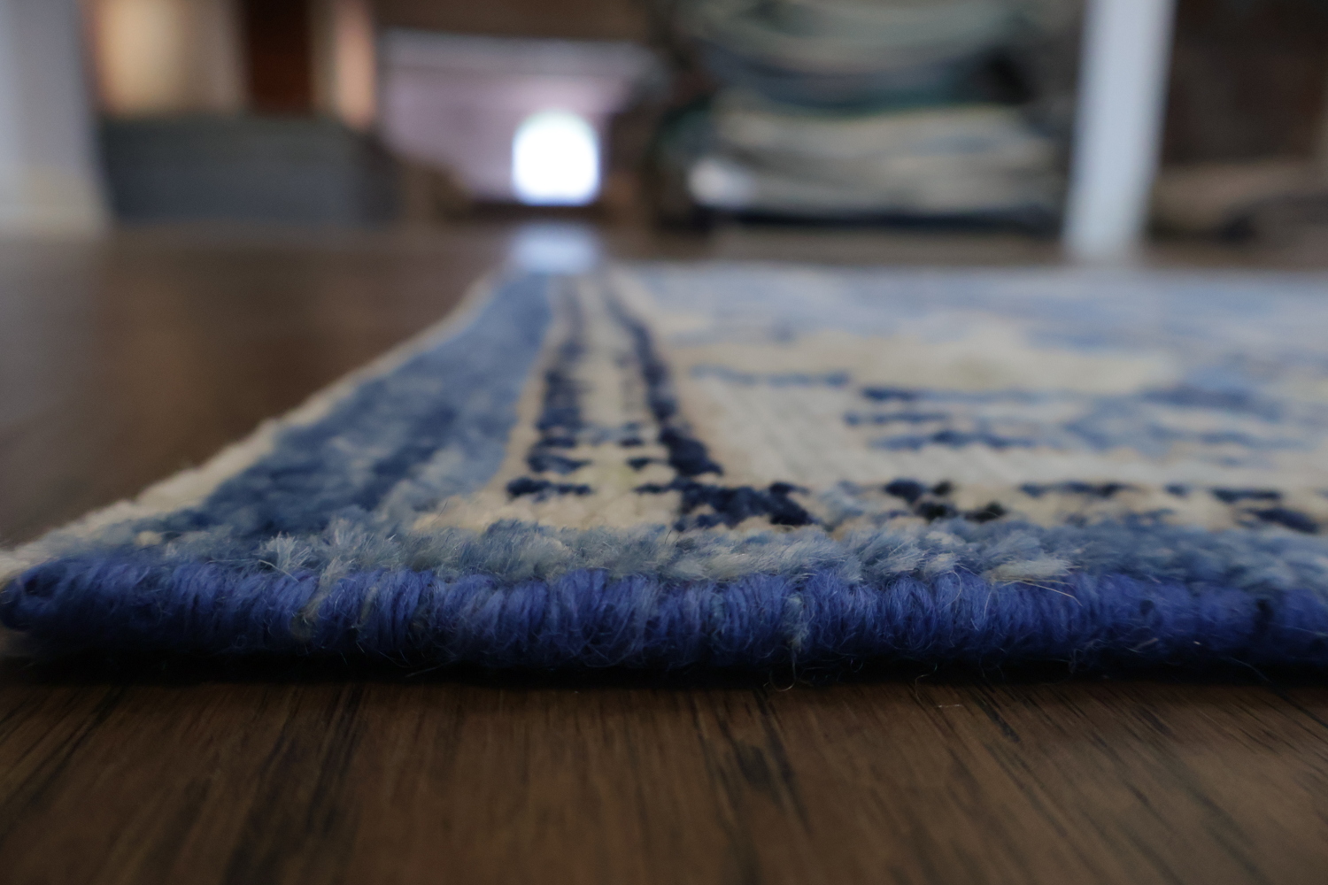Traditional Azure and Cream Oushak Turkish Runner Rug for Hallways 3x10 ft
