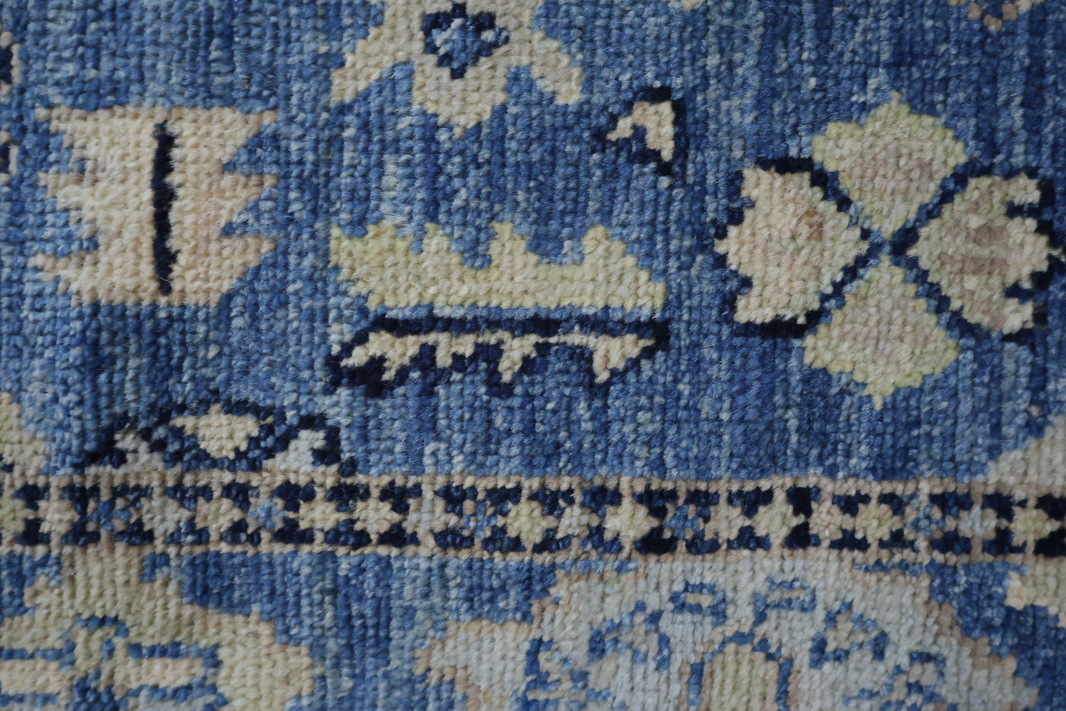 Traditional Azure and Cream Oushak Turkish Runner Rug for Hallways 3x10 ft