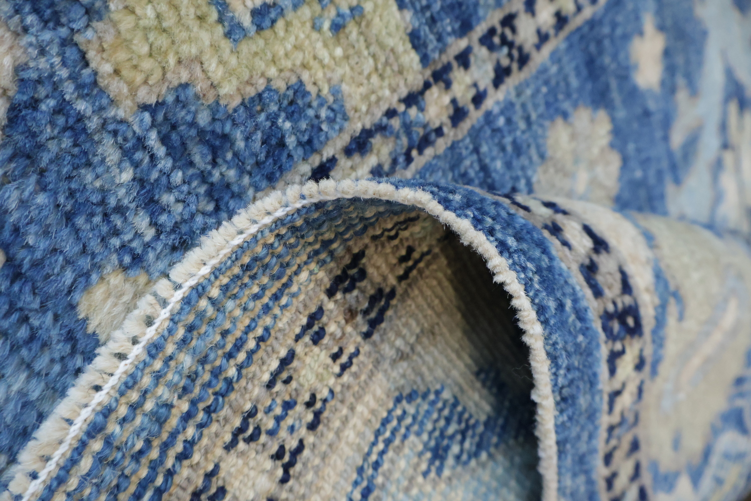Traditional Azure and Cream Oushak Turkish Runner Rug for Hallways 3x10 ft
