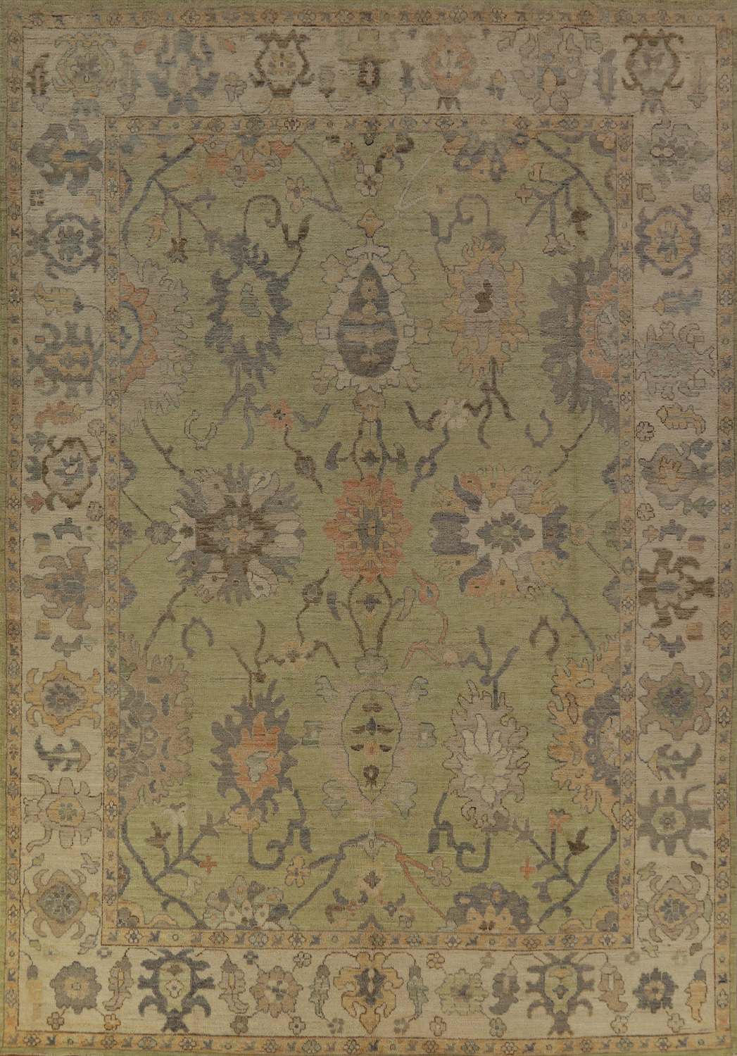 Handmade Green Oushak Vegetable Dye Area Rug 9x12