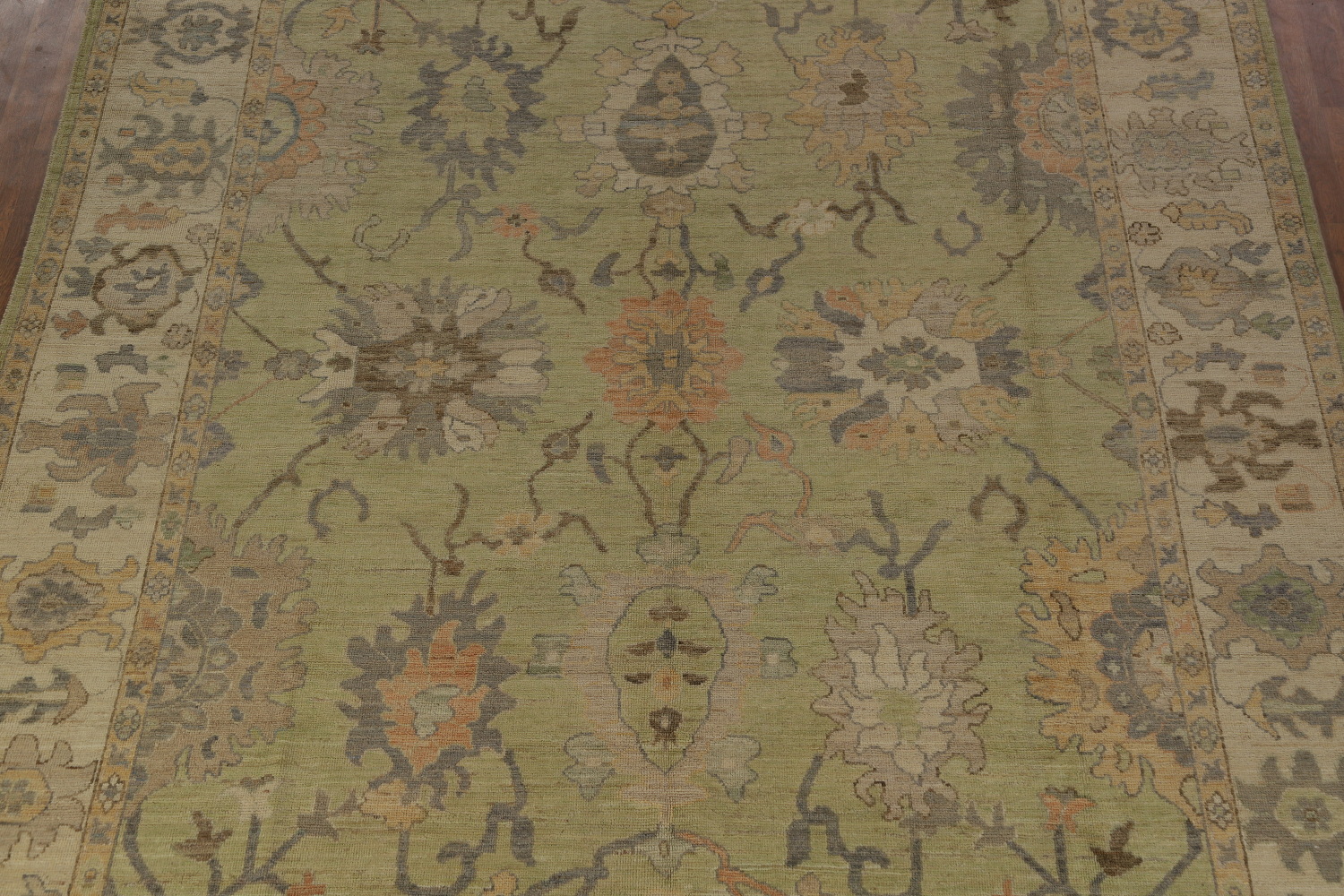 Handmade Green Oushak Vegetable Dye Area Rug 9x12