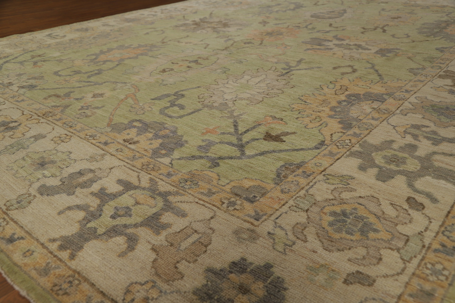 Handmade Green Oushak Vegetable Dye Area Rug 9x12