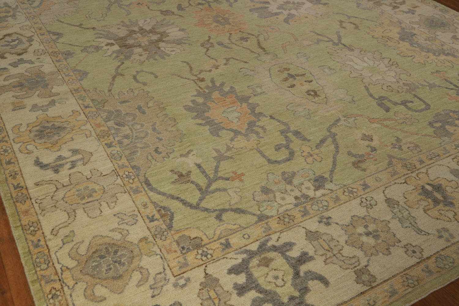 Handmade Green Oushak Vegetable Dye Area Rug 9x12