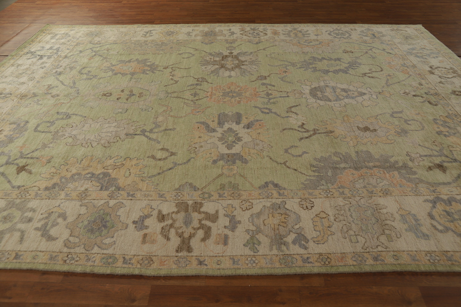Handmade Green Oushak Vegetable Dye Area Rug 9x12