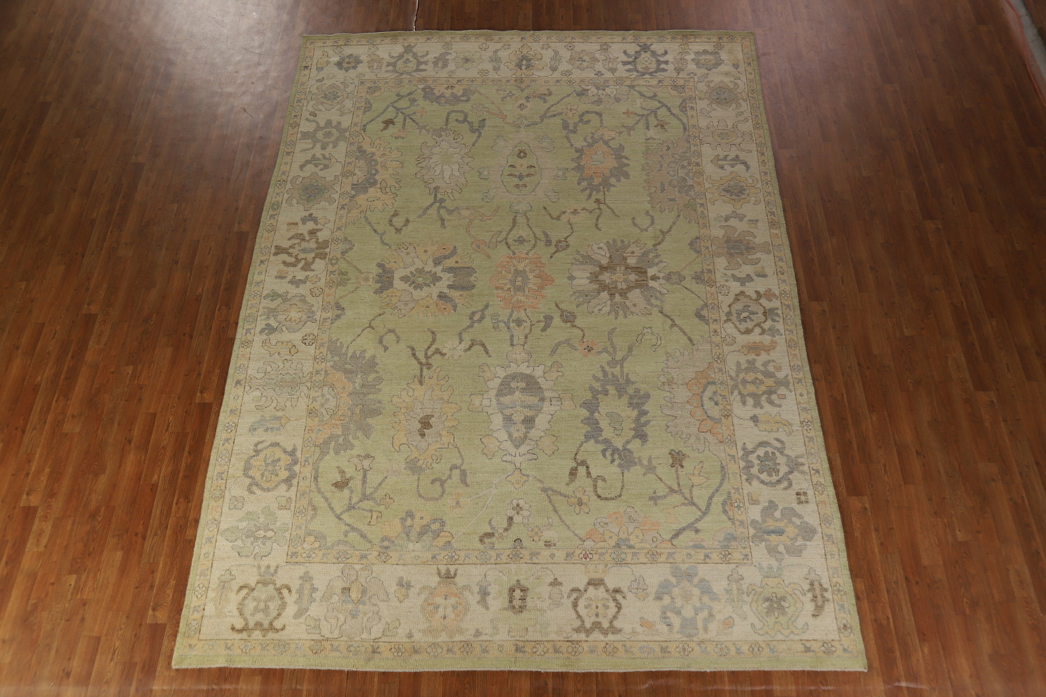 Handmade Green Oushak Vegetable Dye Area Rug 9x12