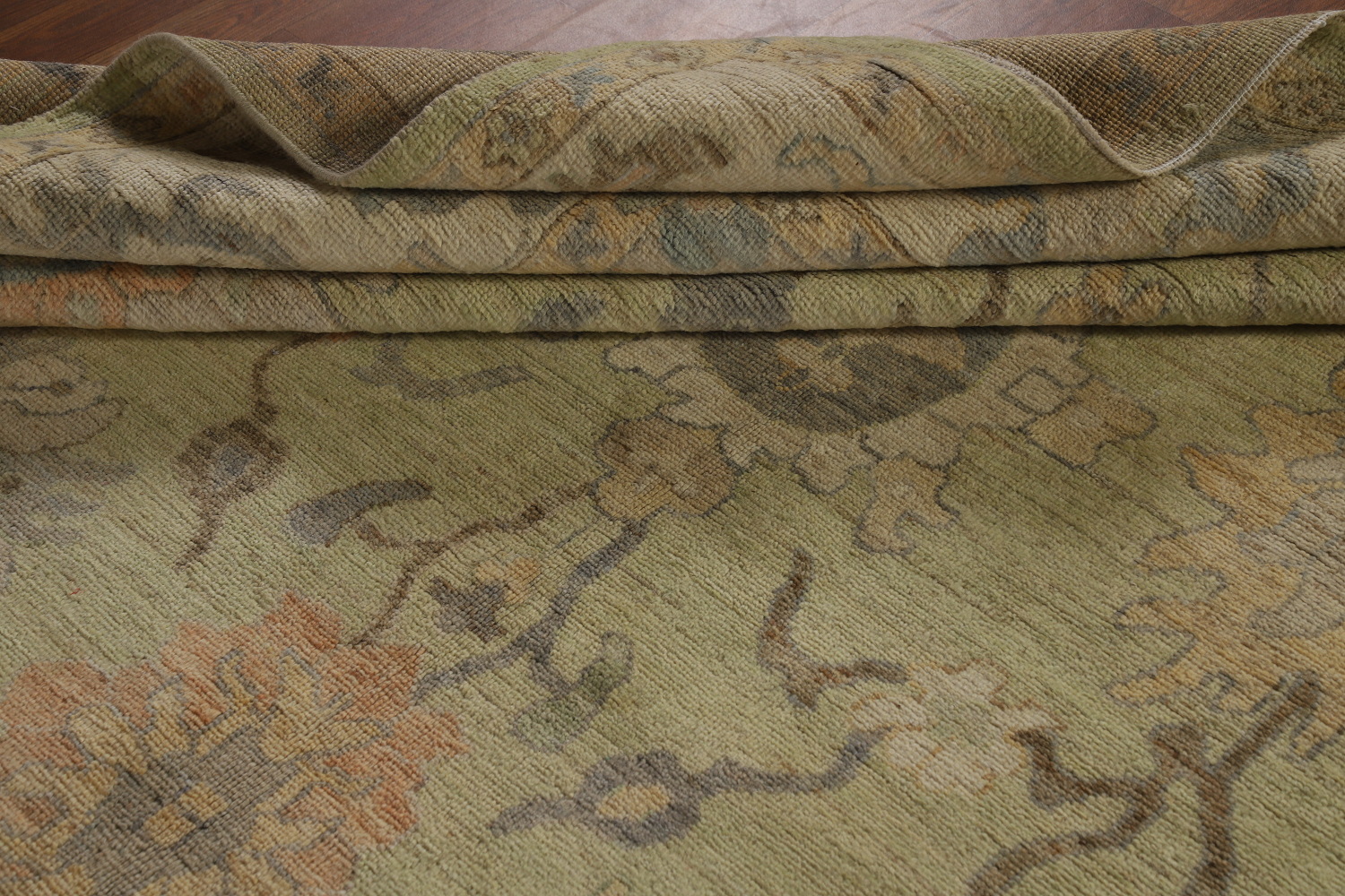Handmade Green Oushak Vegetable Dye Area Rug 9x12