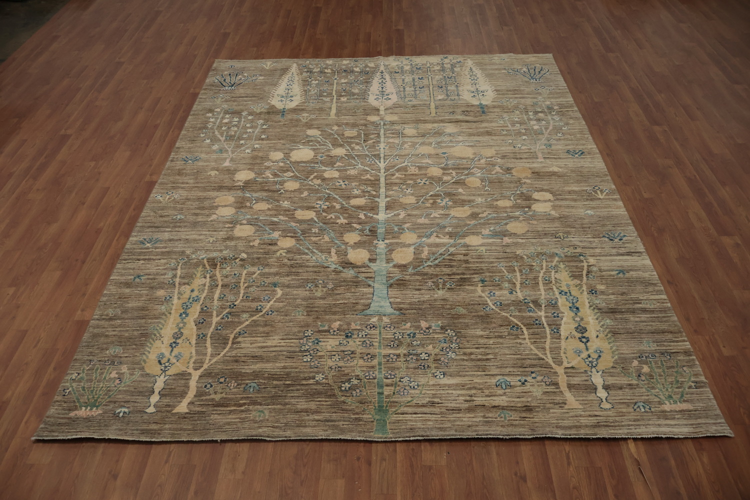 Artistic Tree Oushak Chobi Area Rug 8x10 in Calming Neutral Hues