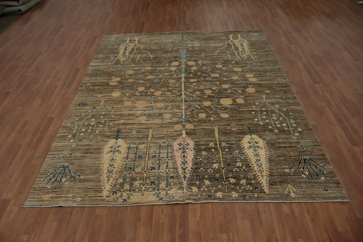 Artistic Tree Oushak Chobi Area Rug 8x10 in Calming Neutral Hues