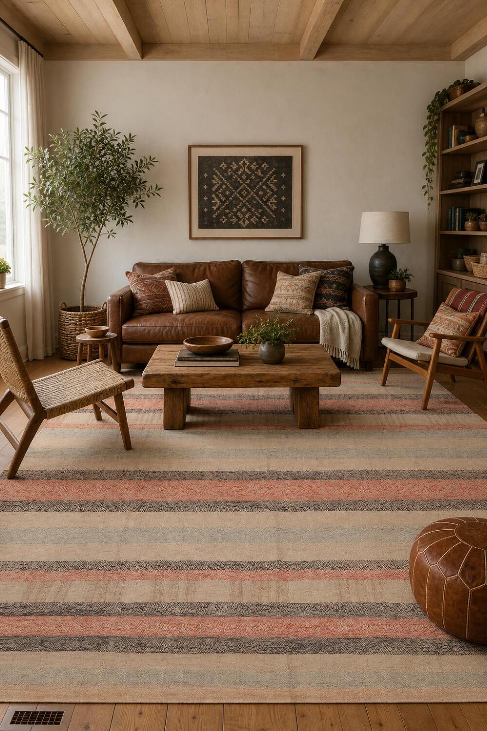 Earth Tone Striped Kilim Vegetable Dye Area Rug 8x10