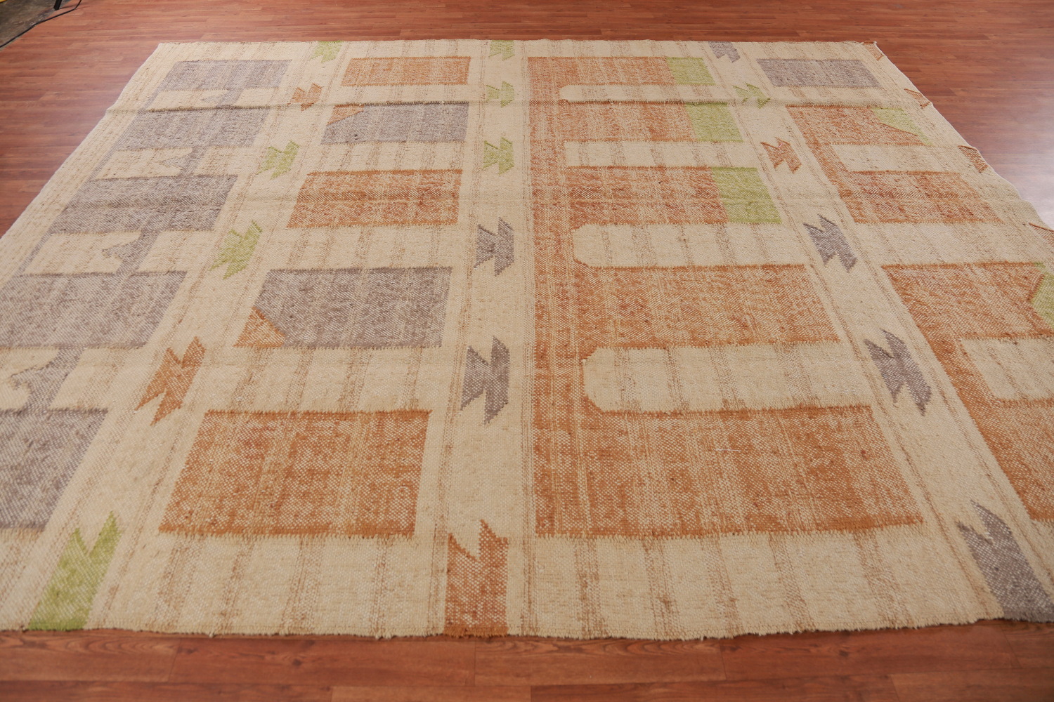 Flat Weave Modern Jute Kilim Vegetable Dye Area Rug 9x11