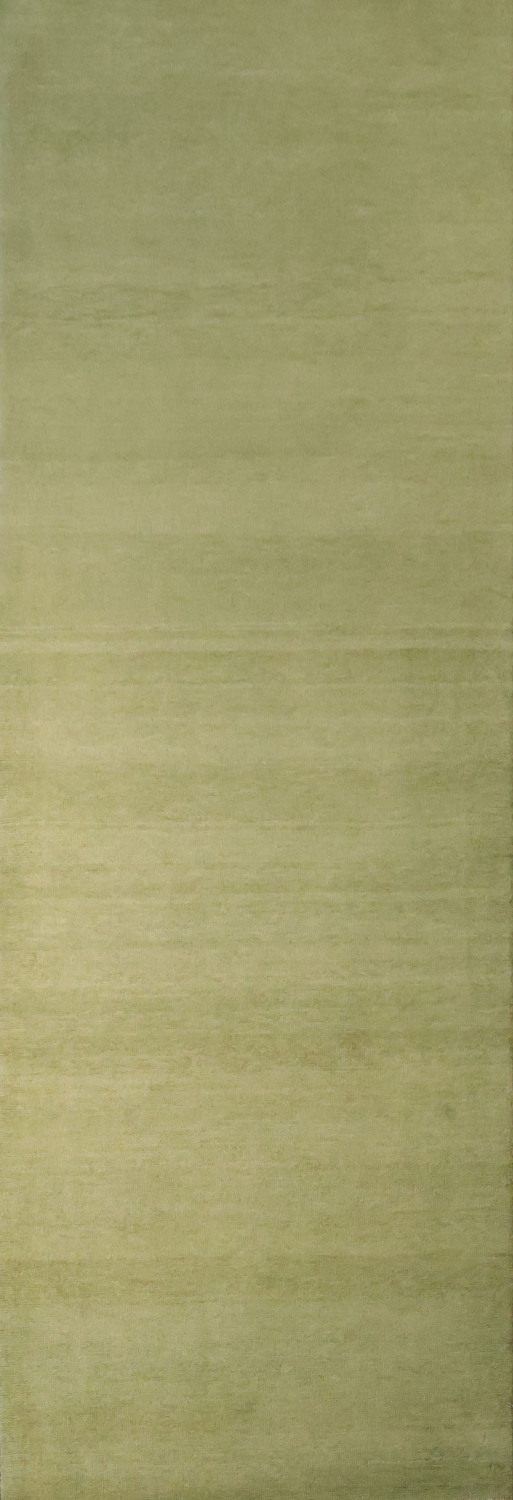 Contemporary Minimalist Gabbeh Persian Runner Rug in Subtle Olive Green 3x9 ft