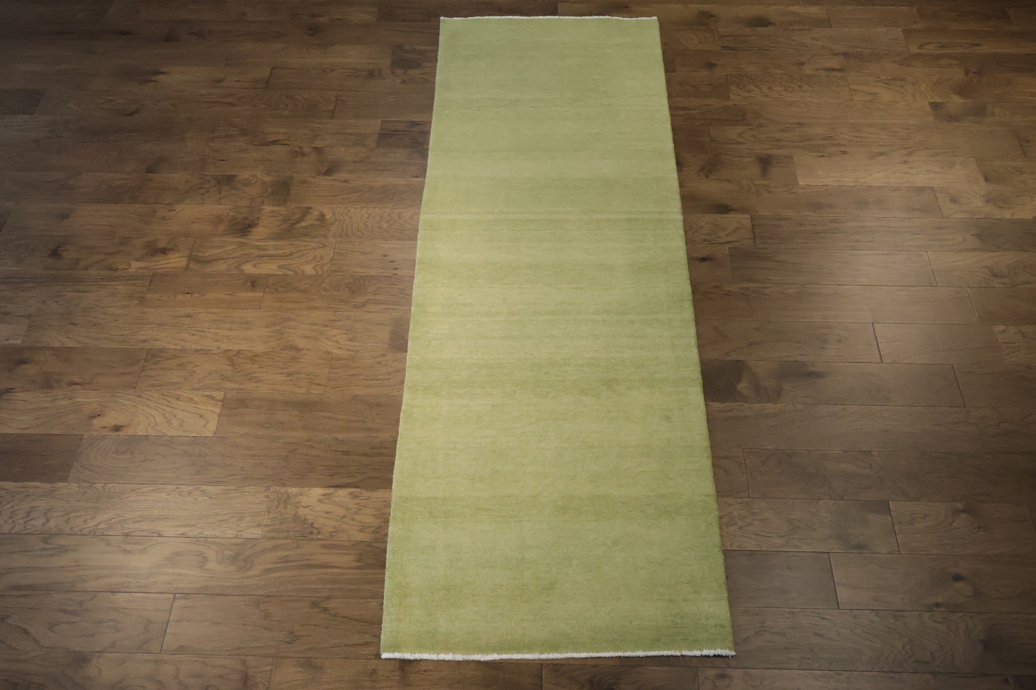 Contemporary Minimalist Gabbeh Persian Runner Rug in Subtle Olive Green 3x9 ft