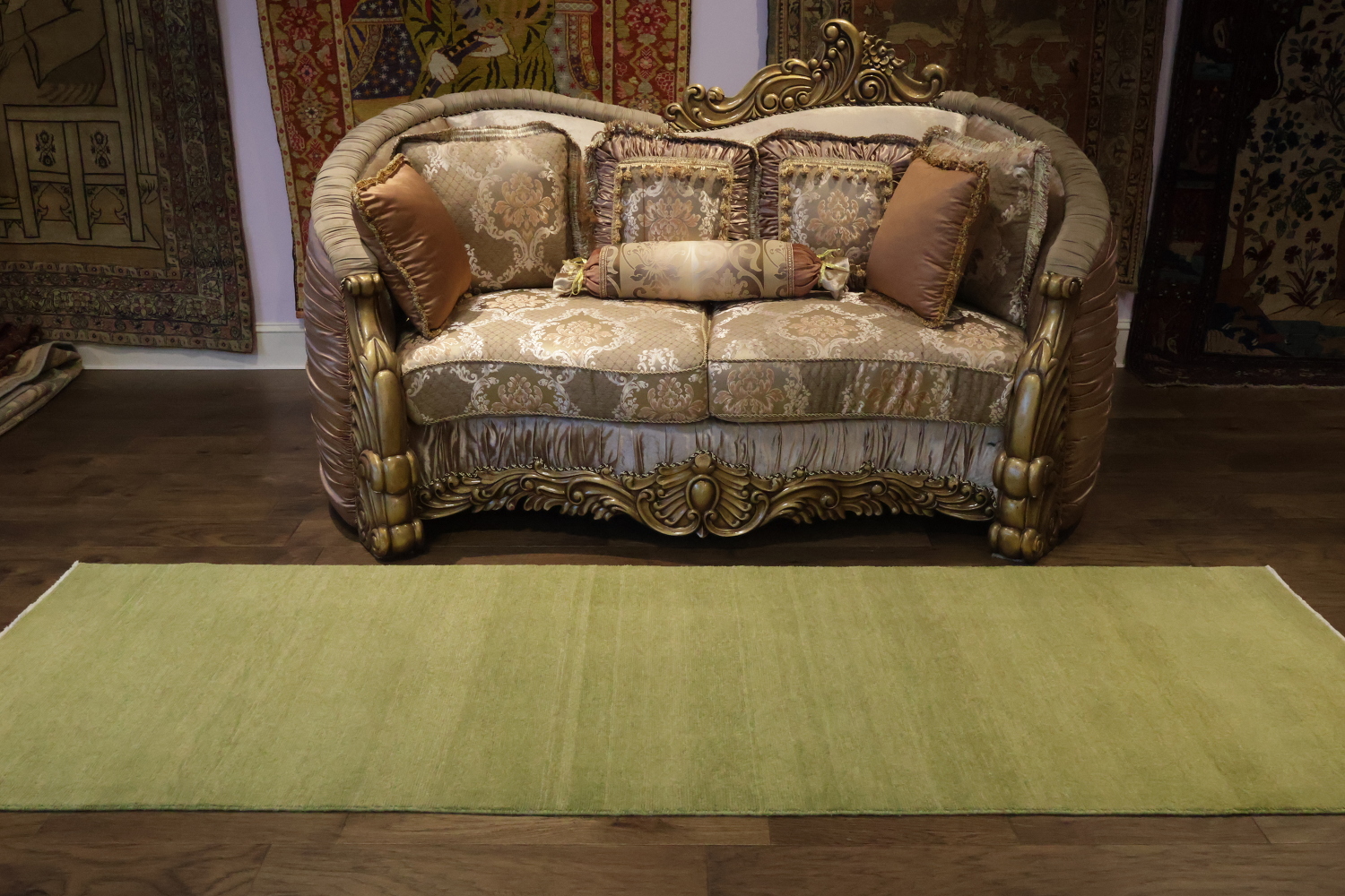 Contemporary Minimalist Gabbeh Persian Runner Rug in Subtle Olive Green 3x9 ft