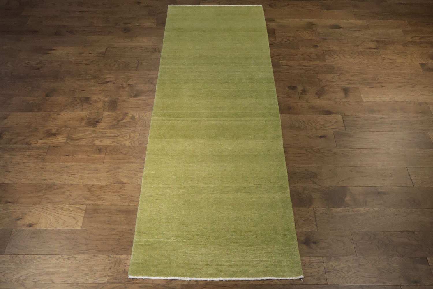 Contemporary Minimalist Gabbeh Persian Runner Rug in Subtle Olive Green 3x9 ft