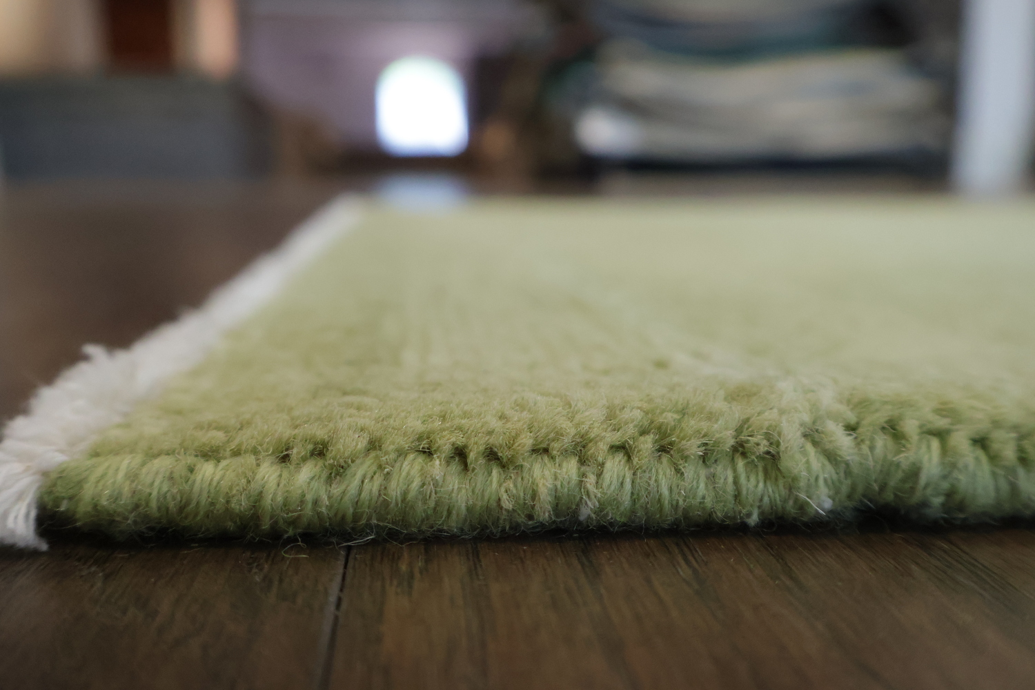 Contemporary Minimalist Gabbeh Persian Runner Rug in Subtle Olive Green 3x9 ft